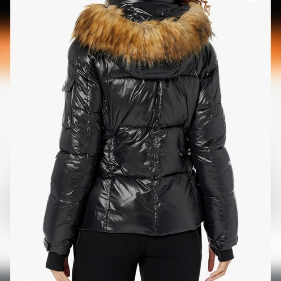 S13 NYC Down Glossy Puffer Jacket w/ Faux Fur Trim in Black Thumbhole - Picture 7 of 7